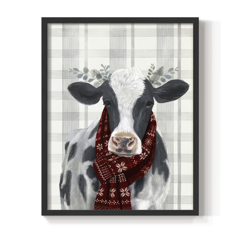 Yuletide Cow I, reproduction encadrée - bois massif, Noir, noir, noir, noir, H 30 po x l 24 po