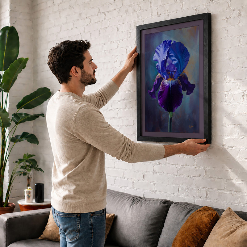 Iris in Lavender Botanical - Framed Print, Walnut, A1 - 84.1 x 59.4 cm