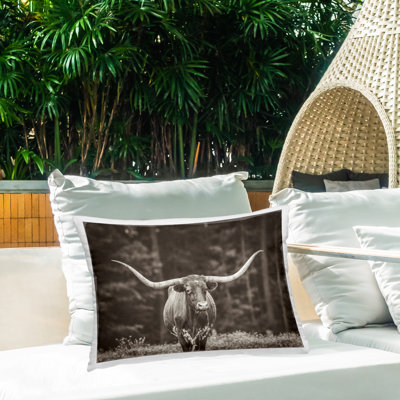 Longhorn Among Flowers Outdoor Printed Pillow by Nathan Larson