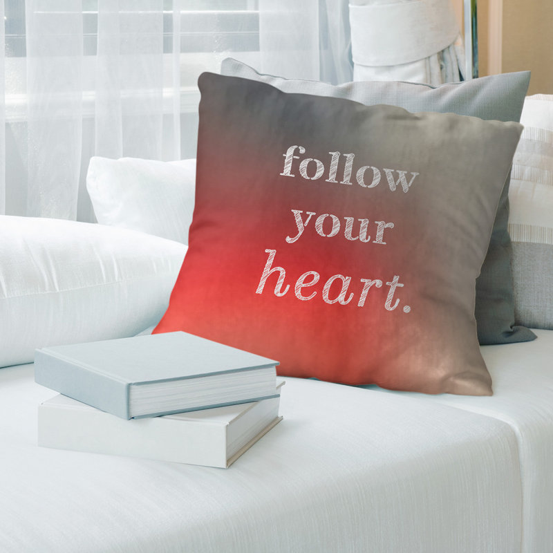 Housse de coussin à main manuscrite follow your cardiaque, 16 po x 1 po, Blanc /Rouge