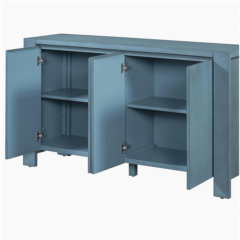 TREXM Storage Cabinet with Storage, 4-door Retro Wooden Side Cabinet with Wear Treatment and Adjustable Shelves, Suitable for Dining Room, Kitchen, and Living Room (Navy Blue)
