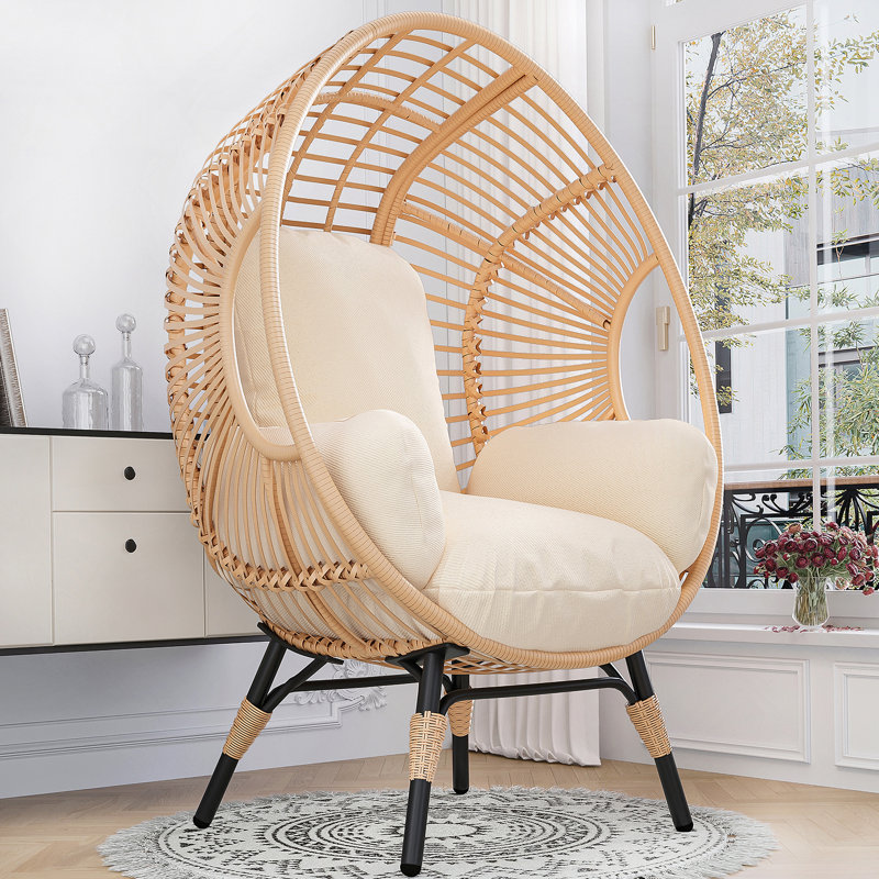 Fauteuil ergonomique exquis en rotin pour une détente ultime, Beige, Naturel