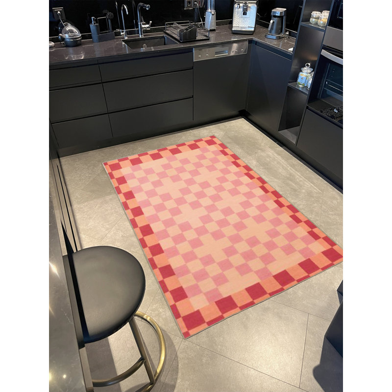 Decorative Carpet with Colorful Checkered and Pastel Painted Patterns, Rectangle 3'4" x 6'7"