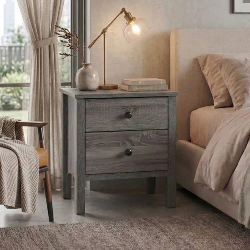 Ensemble de chambre à coucher avec lit de rangement, tête de lit bibliothèque et casiers assortis, Grain de bois gris