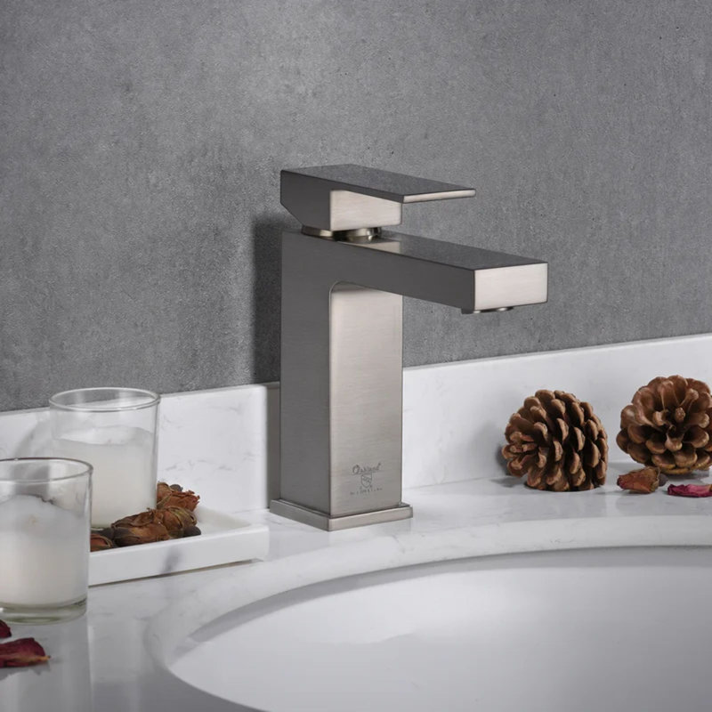 Single Hole Bathroom Faucet with Drain Assembly, Single Handle Bathroom Sink Faucet with Pop-up Drain Stopper, Brushed Nickel