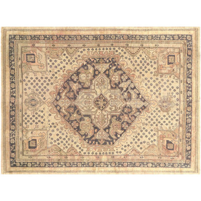Size 8 x 10 One-of-a-Kind 8'3" x 10'9" 1900s Rectangle Wool Area Rug in Beige and Black