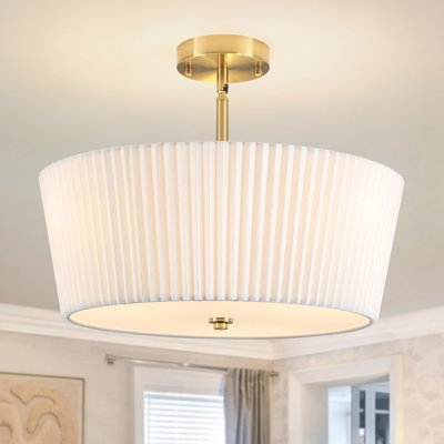 3-Light Semi Flush Mount Ceiling Light Modern Drum Chandelier Light Fixture With White Shade For Bedroom Living Room Entryway Hallway