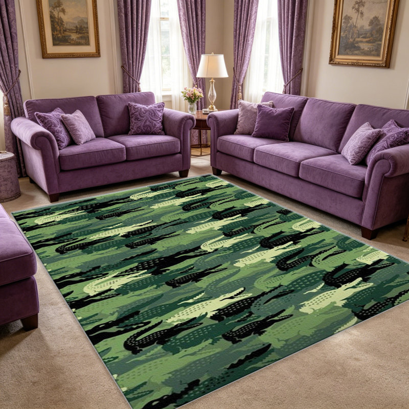 Green Crocodile Print carpet-easy to clean, machine-washable, soft and comfortable; suitable for door mats, kitchens, living rooms, bedrooms, corridors, and laundry areas. Easy to clean, durable carpet for home decoration.
