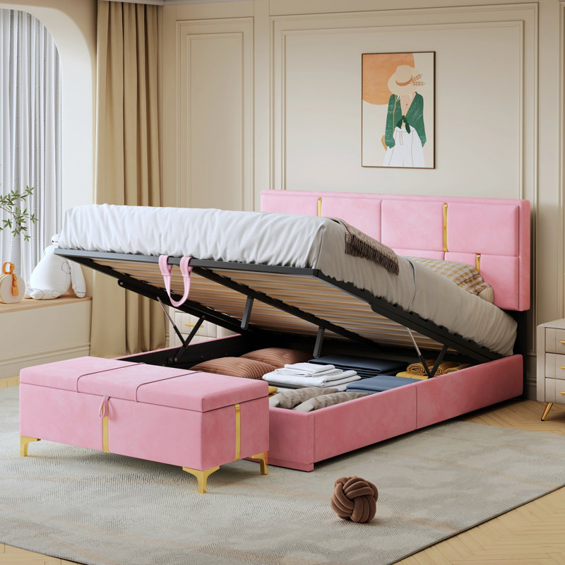 Kleomenis Upholstered Platform Storage Bed, Pink, Bed with Storage