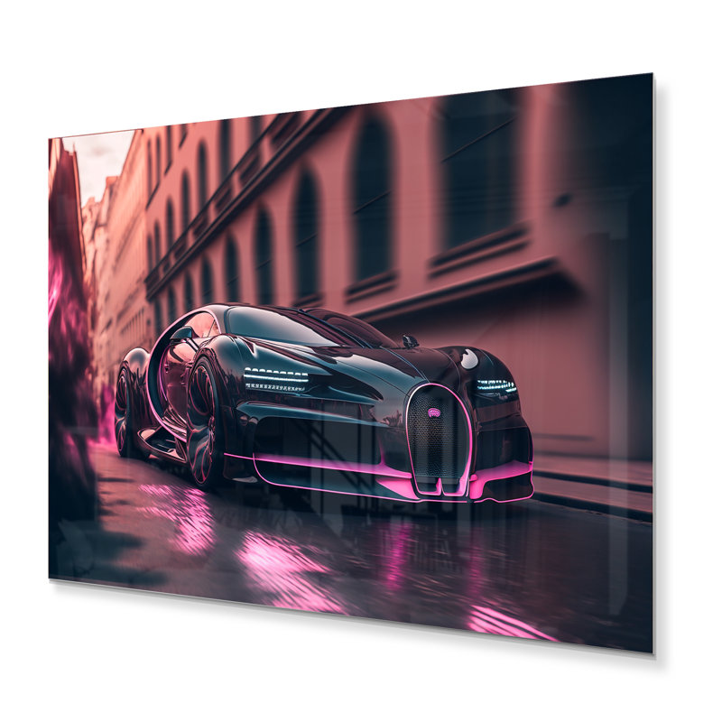 Visionary Bugatti Design en noir et magenta II - voiture murale en métal exotique - MT81896, H 16 po x l 32 po x P 1 po