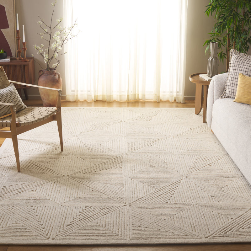 Lisabet Textural Hand Tufted Wool/Cotton Geometric Rug in Ivory, Runner 2'3" x 8'
