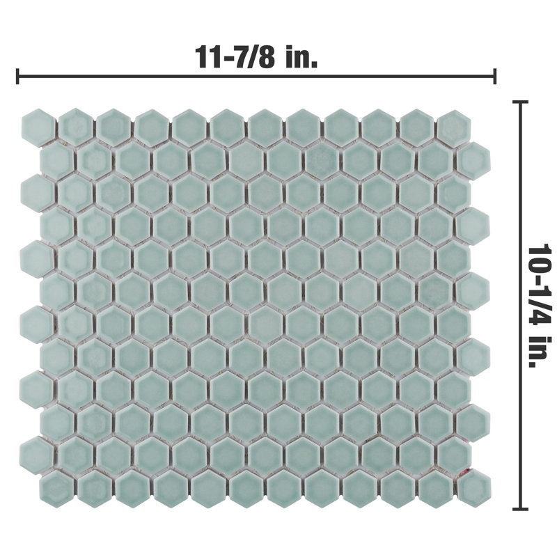 Tribeca 1" Hex Glossy 10-1/4 " x 11-7/8 " Porcelain Mosaic Floor and Wall Tile, Glossy Mist