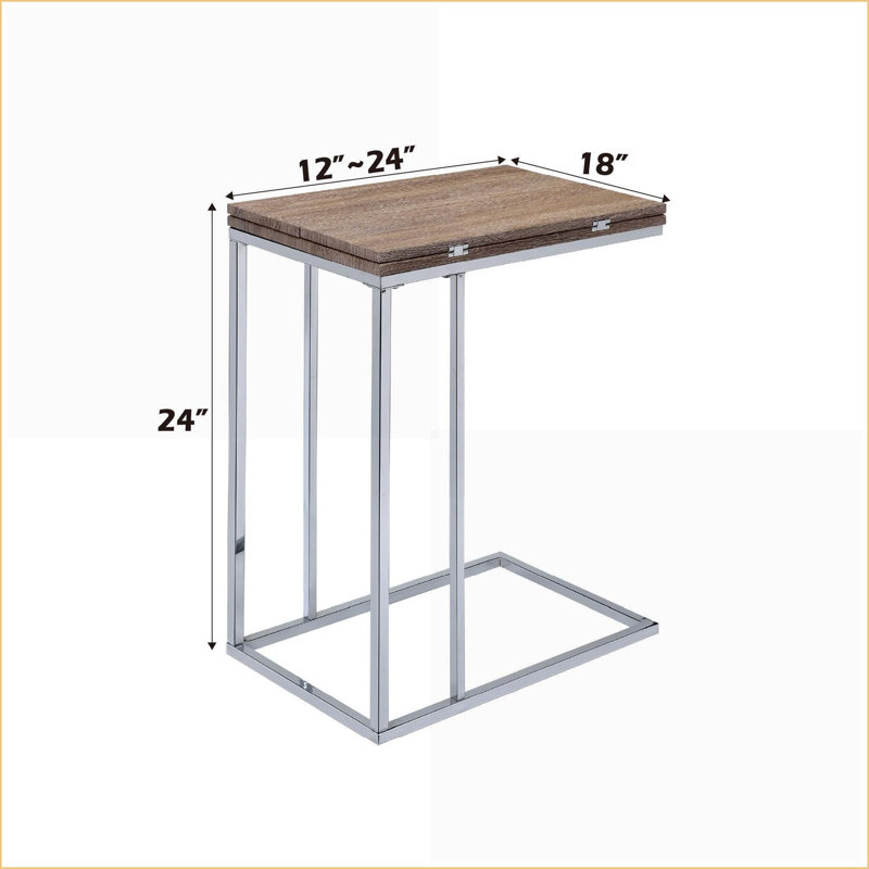 Table basse en chêne patiné avec plateau pivotant (12 à 24 po), base chromée - peu encombrante pour le salon