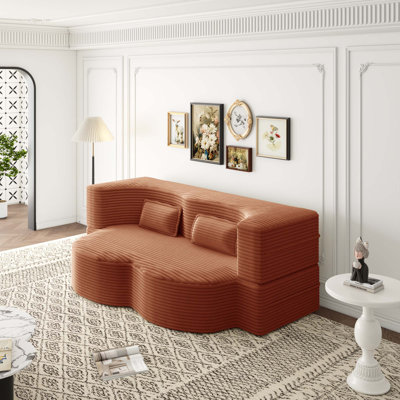 Contemporary Plush Corduroy Full Size Convertible Folding Floor Sofa With 2 Pillows For Living Room, Guest Bed