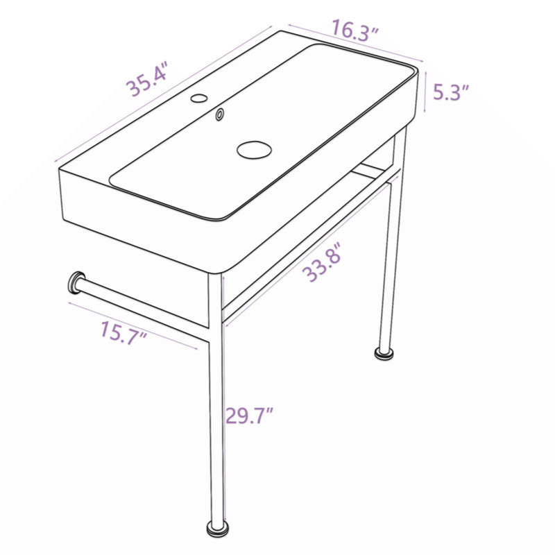 Lavabo de console de salle de bain 35 "avec trop-plein console en céramique
