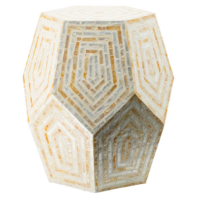 Adaire 18X18x21 Inches Stool With Hexagonal Capes Style, Cream And Yellow Coloration, Inlay Accouterments, Diamond Shaped Embellishments, For Or Side Table - Toned Stool, Attributes, Ornaments, Use As