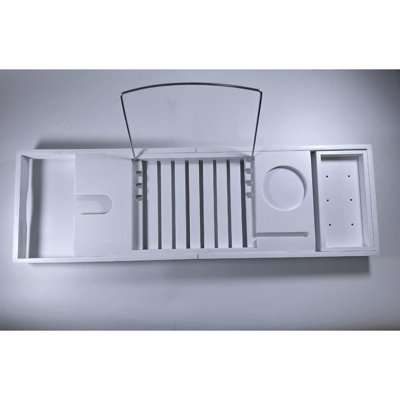 Bamboo Extendable Bath Tub Caddy Tray Bathtub Storage Shelf Grey