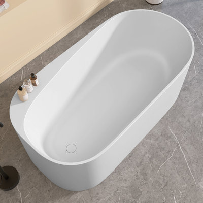 63 in. x 31.5 in. Freestanding Solid Surface Soaking Bathtub Matte White Stand Alone Tub with Drain -  ZEAFIVE, TUB69-63MW