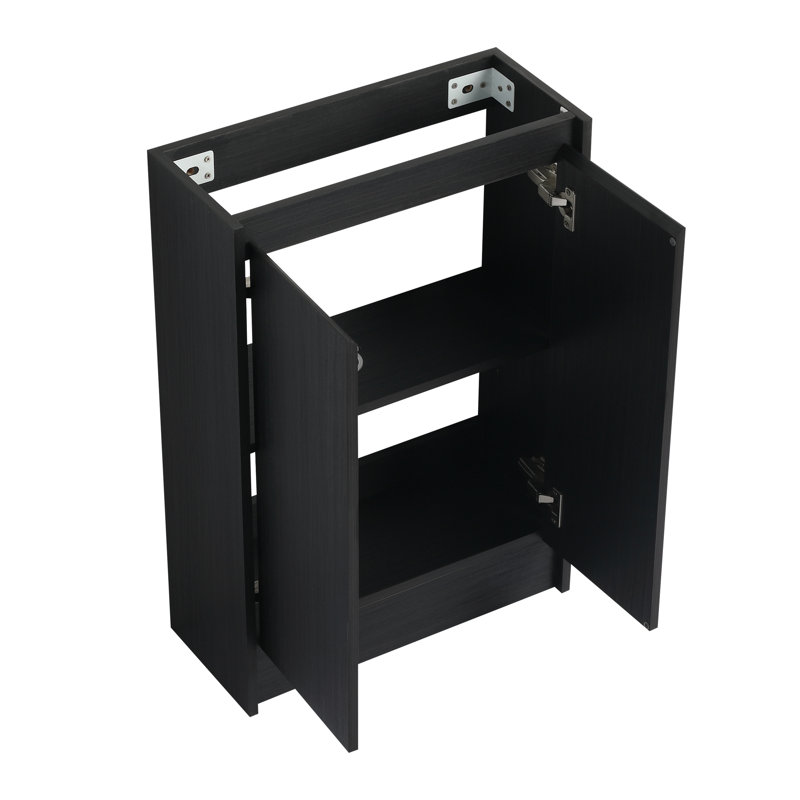 Meuble-lavabo autoportant de 23 po avec lavabo et portes à fermeture douce, Noir châtaignier
