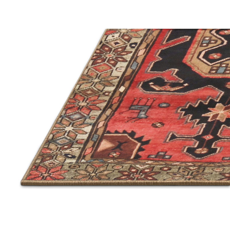 Tapis oriental rouge / beige / noir, Rectangle 5 pi x 7 pi