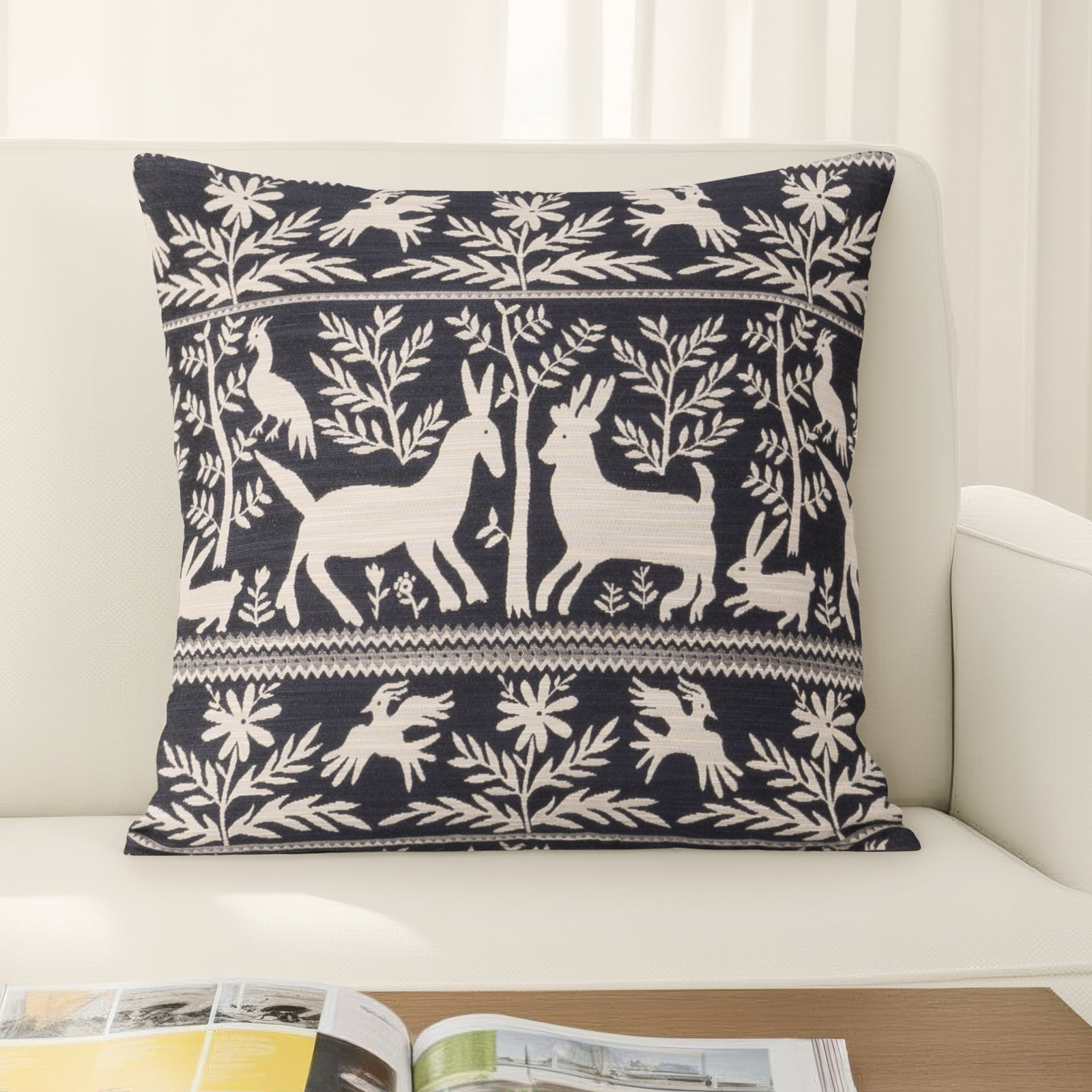 Bernardine Indigo 20" Throw Pillow, Feather, Square 16"