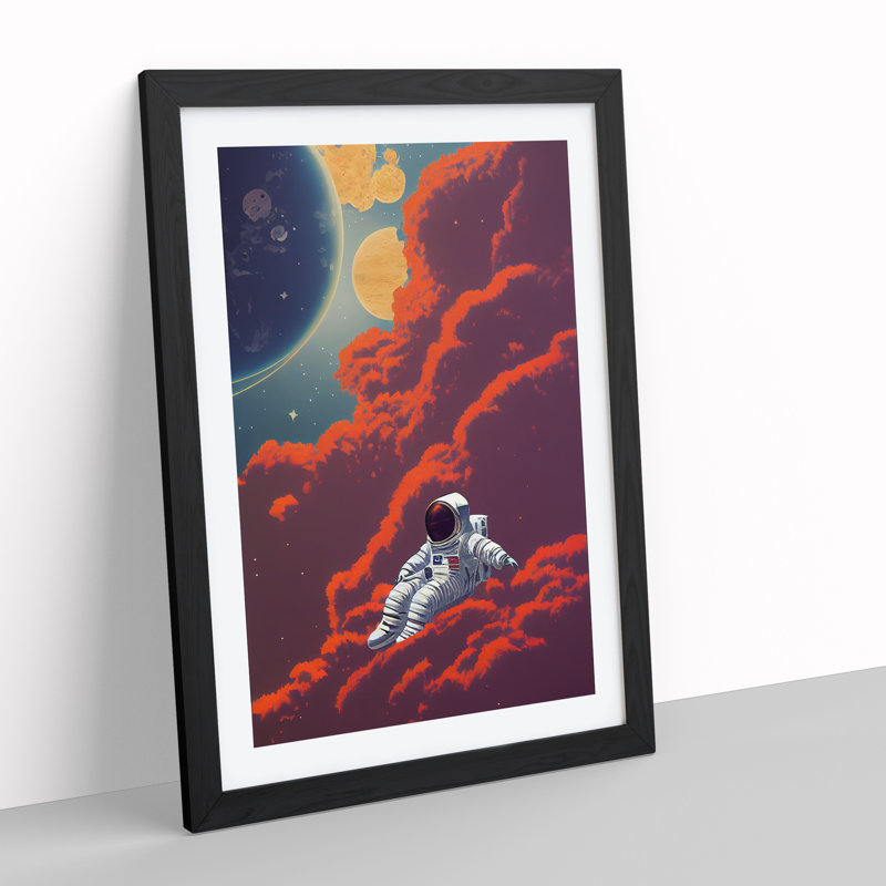 Resting Astronaut - Wall Art, Black Framed, 66cm H x 48cm W, White