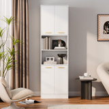 74.7'' H X 22'' W Tall Bookcase with Doors and Adjustable Shelves, 6-shelf Storage Bookshelf for Home Office and Living Room