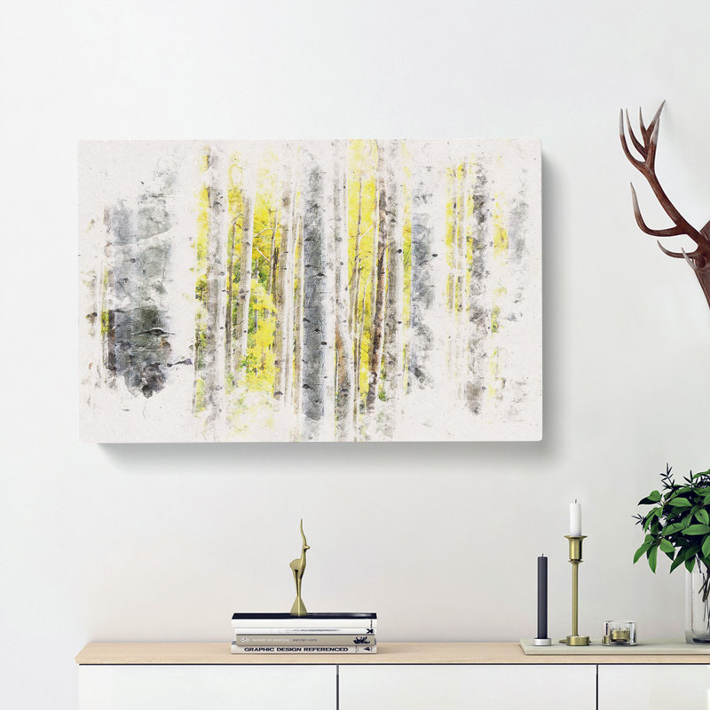 Yellow Birch Tree Forest - Wrapped Canvas Print, 60cm H x 91cm W x 4cm D