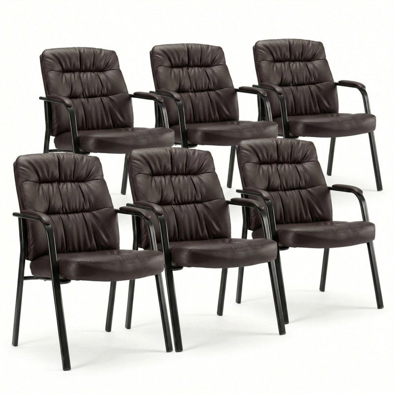 Ensemble de 6 chaises de conférence robustes en similicuir robuste, sièges de réception robustes, Brun