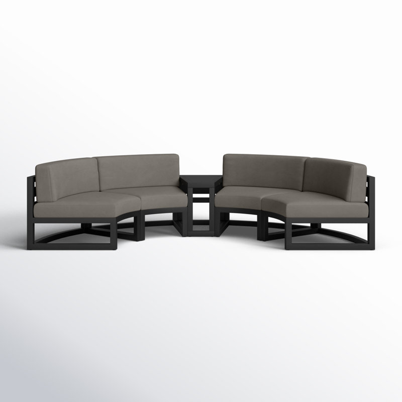 Bergeron Outdoor Curved Patio Sectional with Sunbrella Cushions, Spectrum Peacock Sunbrella® Plainweave, Black