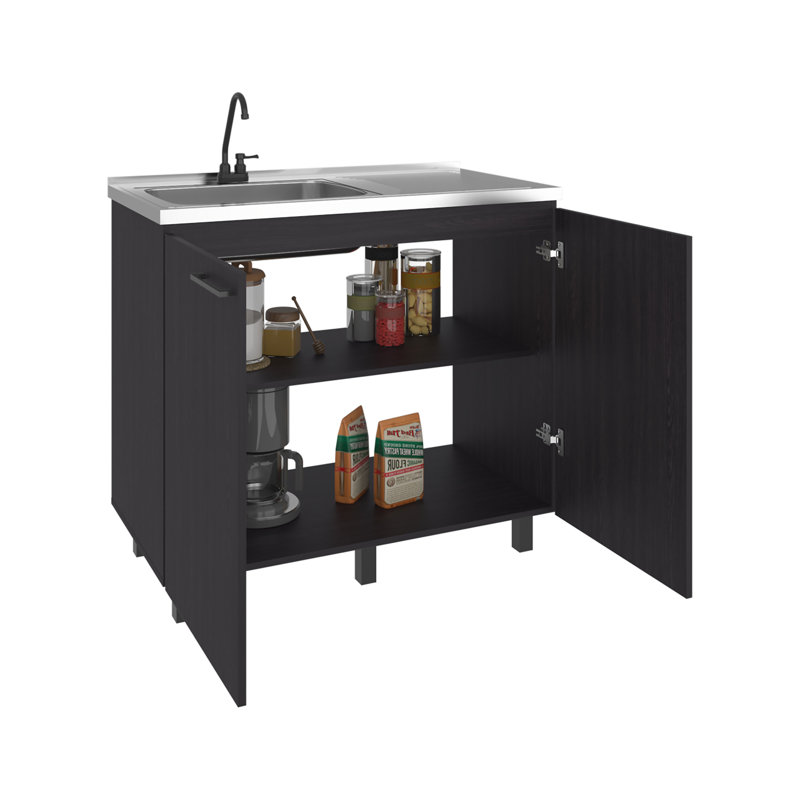 Napoles Utility Sink Complete With Faucet, Black/Dark Walnut