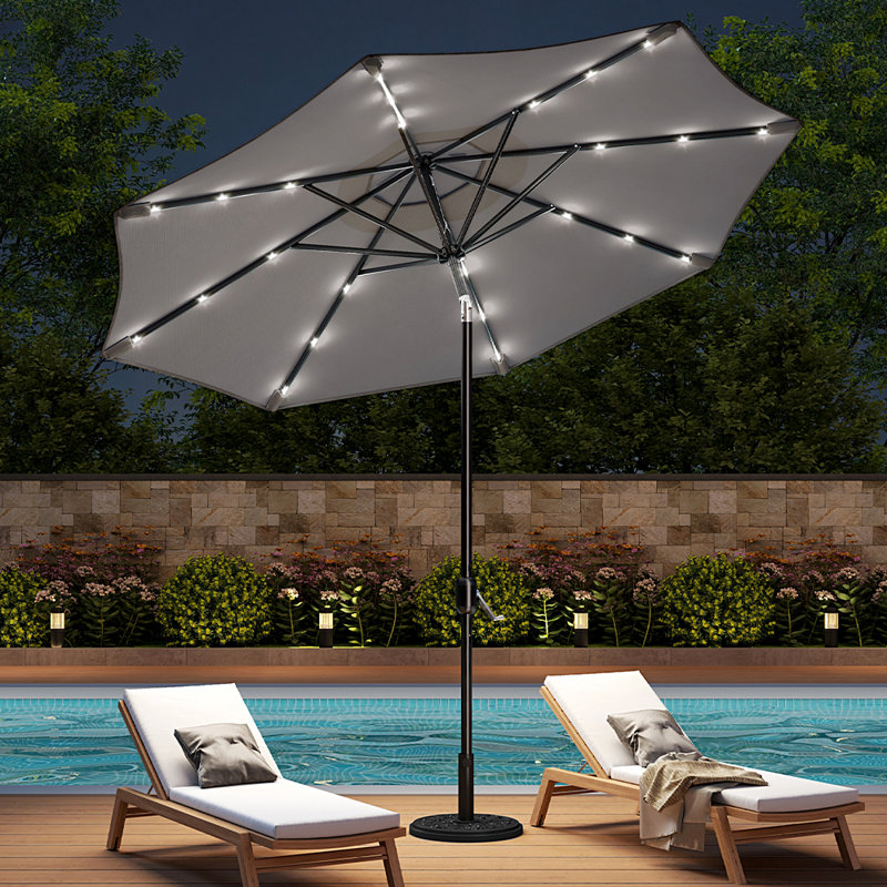 Aislynn 3m Traditional Parasol with LED Light, Light Grey