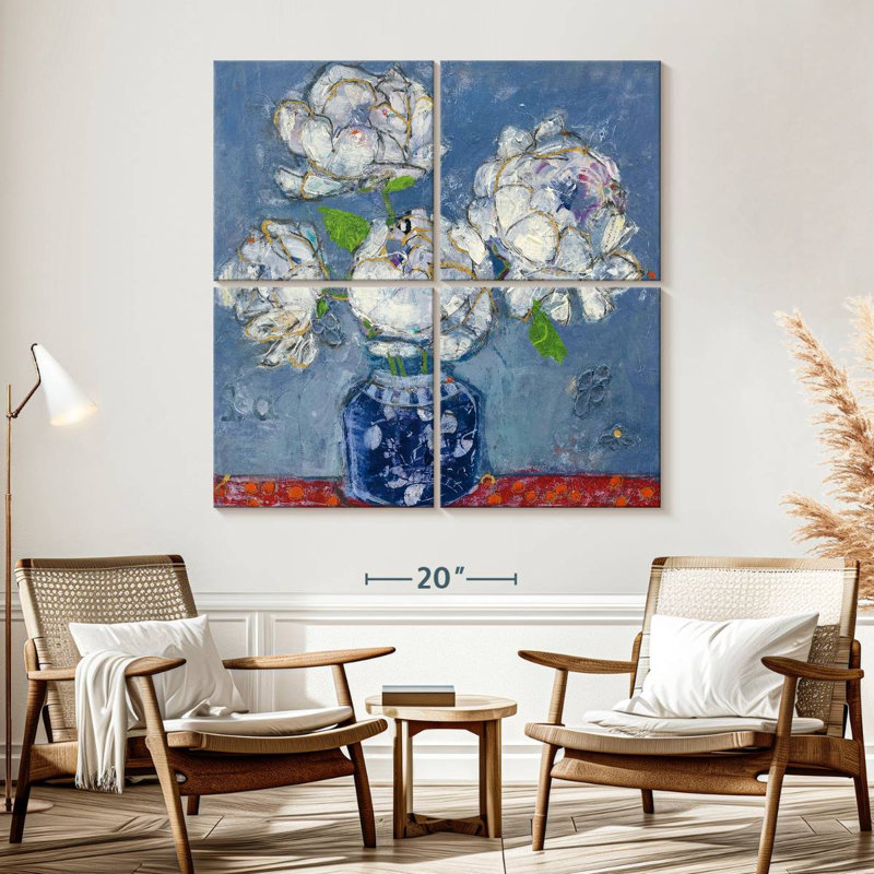 Vase de pivoines bleu Harnek, H 57 po x l 57 po