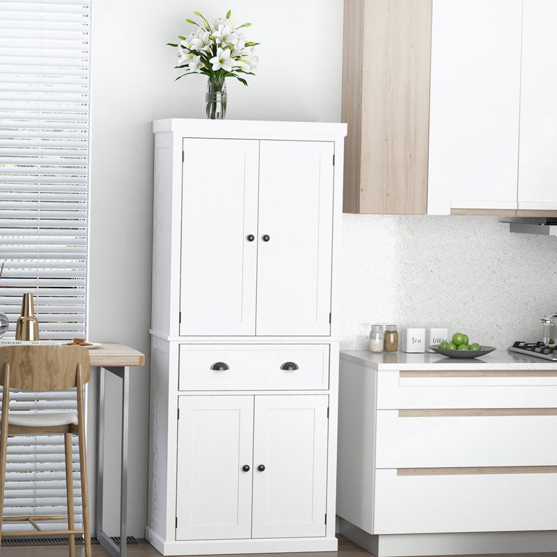 Armoire de rangement avec tiroir et tablettes réglables, Blanc, Noir, noir, noir, noir