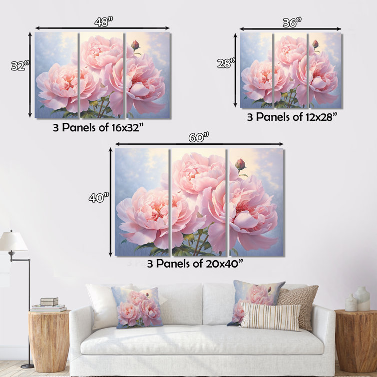 DesignArt Pink Peony Perfection II 3 Pieces