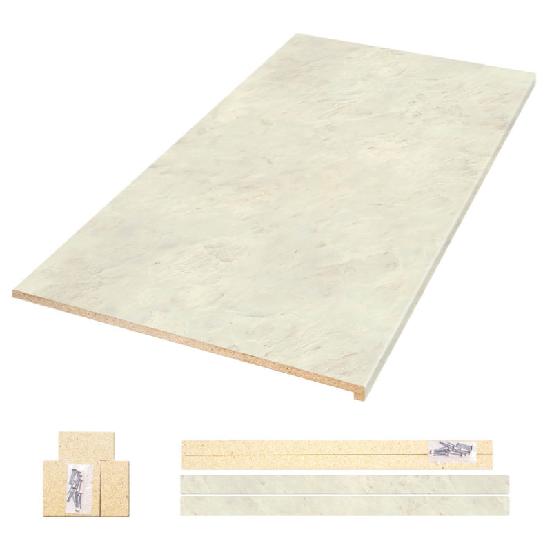 Ensemble de comptoir en quartzite 72 po / 6 pi avec bordure Ora, Crème clair