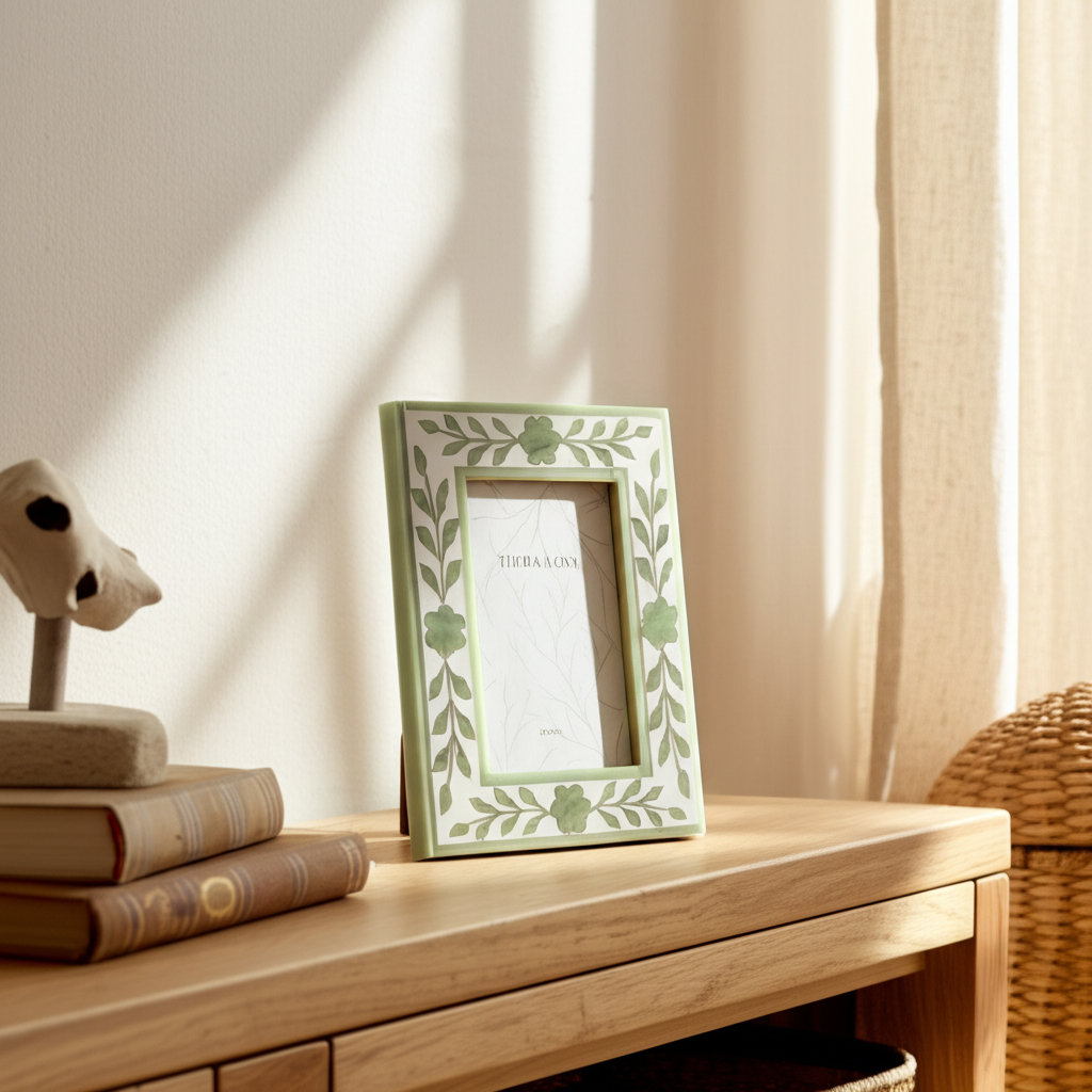 Amma Picture Frame, Green White, 4" x 6"