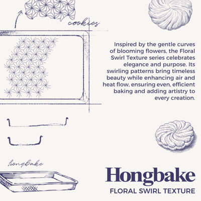 Nonstick Baking Sheet Pan Set of 3, Cookie Sheets for Oven, Non-Toxic Half/Quarter/Jelly Roll Pans with Floral Swirl Texture, Heavy Duty 0.8mm Thick Oven Trays for Cooking