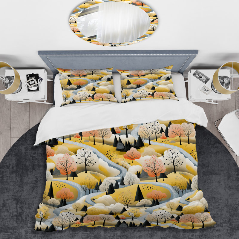 Ensemble de housse de couette Autumn Scenery Scandinavian, Housse de couette pour grand lit et 2 taies décor