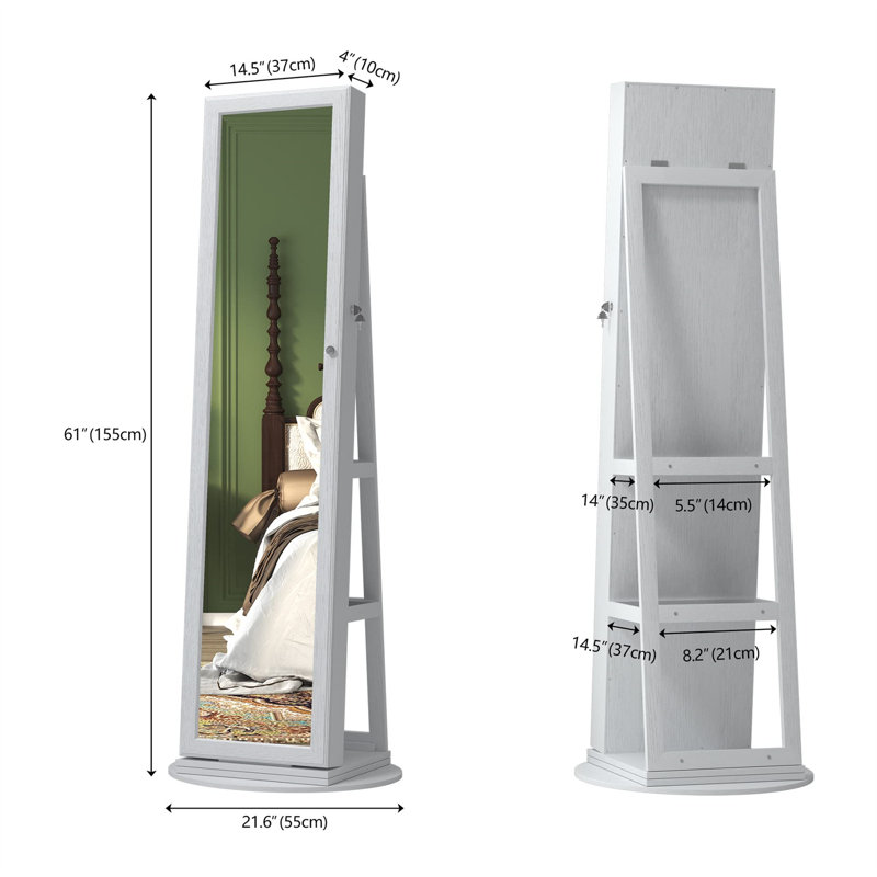 Modern Pure White Triangular Jewellery Armoire With Full-Length Mirror, Blanc