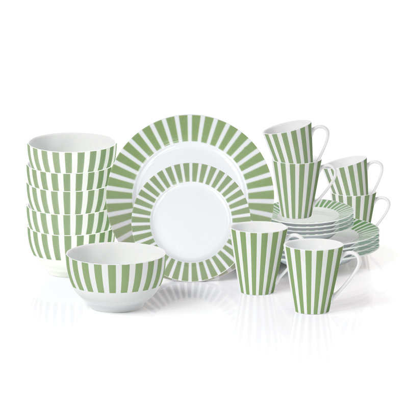 24pc Split Stripe Dinner Set, Green