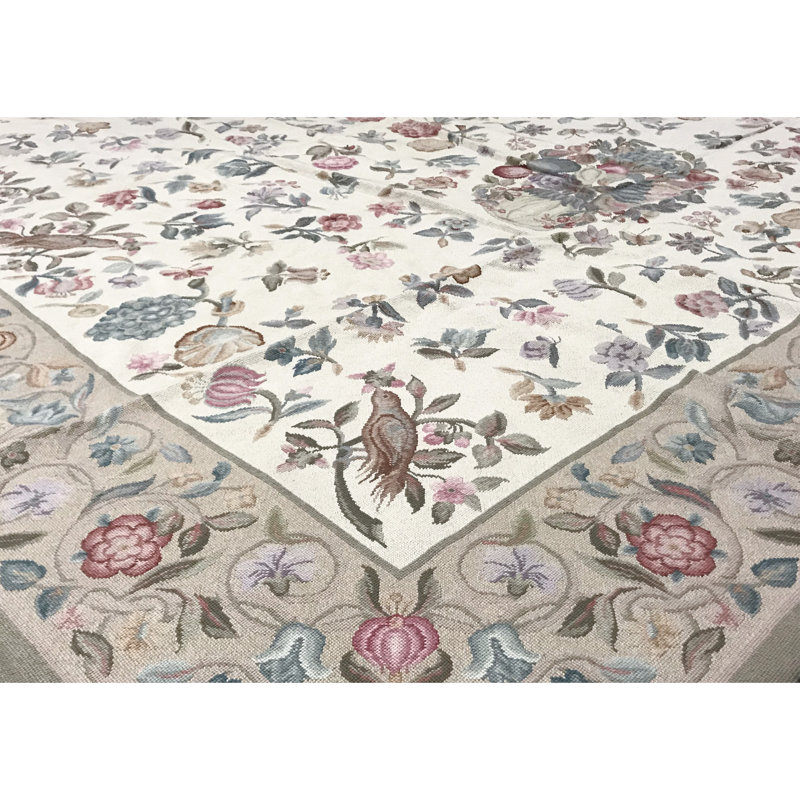 Tapis ivoire et beige noué à la main de haute qualité