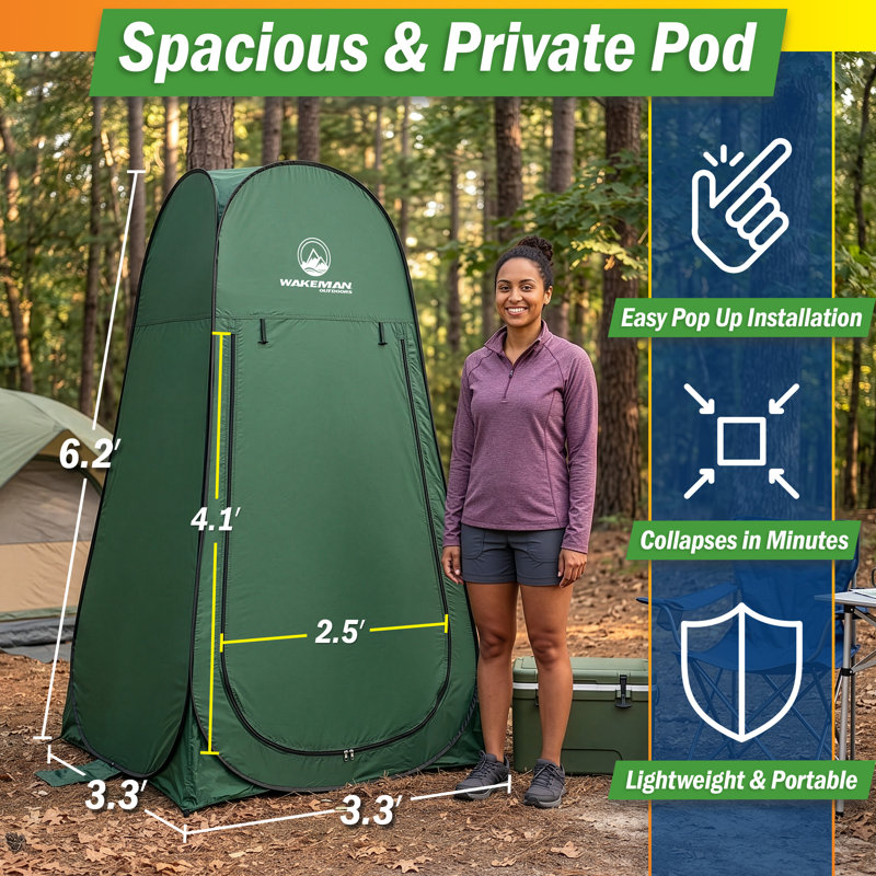 Wakeman Pop Up Pod (L) 3.3ft x (W) 3.3ft x (H) 6.2ft - Portable Privacy Tent, Camping Tent, Green, Green