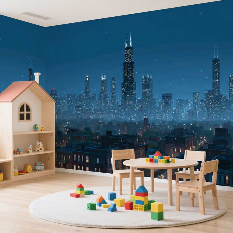 Papier peint adhésif autocollant "Peel and Stick Skyline by Night" par California, L 99,6 po x l 144 po