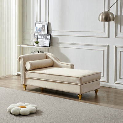 Modern Upholstery Chaise Lounge Chair With Storage Velvet (Beige)