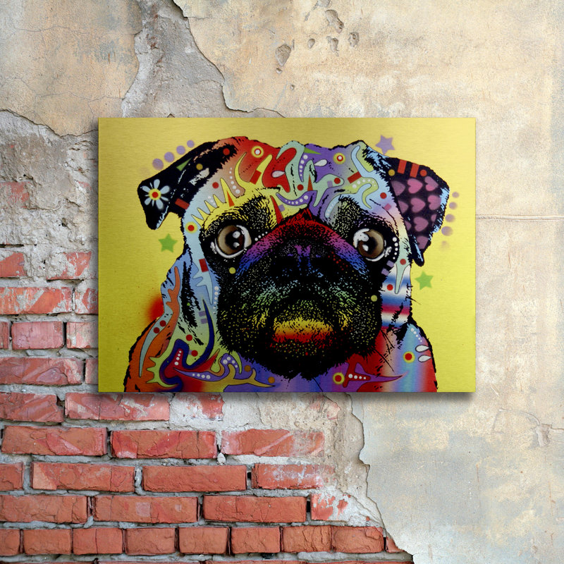 « Pug » par Dean Russo, impression d’art graphique, H 16 po x l 22 po x P 1 po, Pas de tapis, Sans cadre