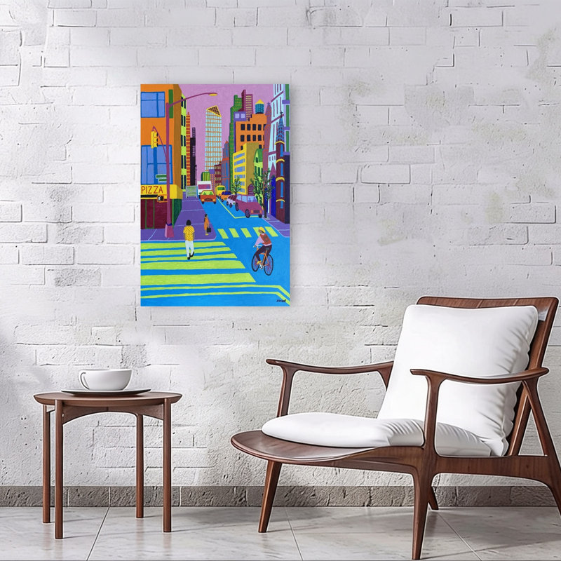 «In The City», art mural contemporain contemporain, architecture moderne, 36" H x 24" W