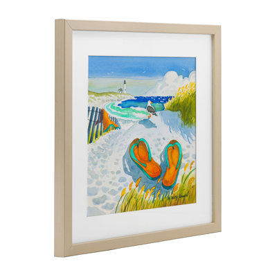 Seagull & Flip Flops Framed Print Under Glass, design by Robin Altman