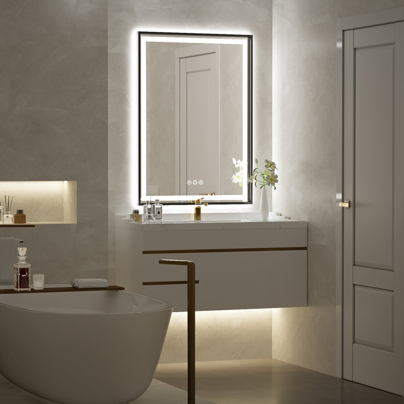 LED Bathroom Mirror With Lights, Frontlit & Backlit Lighted Bathroom Mirror with Anti Fog, Lighted Wall Mirrors,3 Colors Temperature,Dimmable