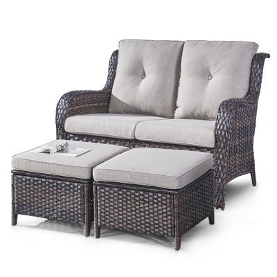 Bonia 52.7" Wide Outdoor Loveseat with 2 Ottomans and Cushions by Wildon Home
